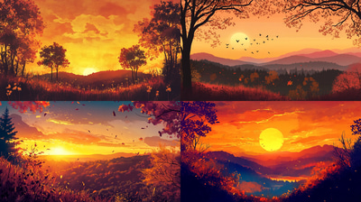 Autumn Sunset Glow - Serene Autumn Landscape Art for Creative Prints and Decor Lovers