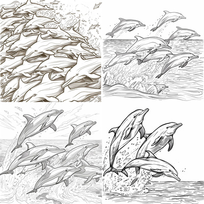 Dolphins Jumping Coloring Page - Vibrant Animal Coloring Art for Relaxation and Creative Play