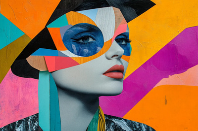 Woman Collage Portrait with Abstract Geometry - Artistic Collage Portraits for Creative Branding and Visual Storytelling