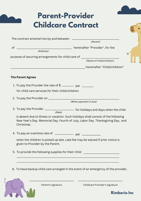Childcare Contract Parent & Provider Form - Professional Business Agreement Template for Clear Childcare Arrangements