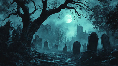 Foggy Haunted Cemetery Art - Atmospheric Horror Visuals for Dark Creative Projects and Storytelling
