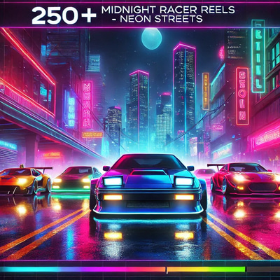 250+ Midnight Racer Reels - Neon Streets - Cinematic Sports & Vehicle Video Clips for Dynamic Reels and Social Content Creators