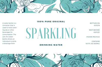 Aquablue Pattern Water Bottle Label - Professional Food & Drink Packaging Template for Commercial Branding