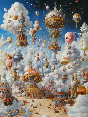Dreamlike Carnival Surreal Artwork - Ethereal Surrealist Painting for Artistic Expression and Visual Storytelling