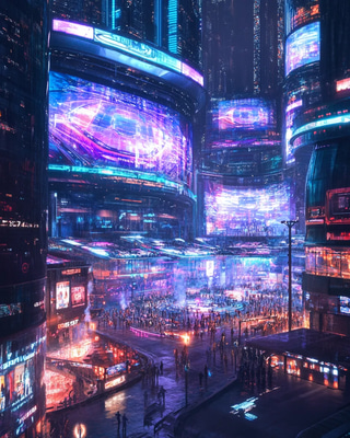 Futuristic City with a High-Tech Sports Arena - Immersive Sci-Fi Urban Art for Visionary Creators and Digital Spaces