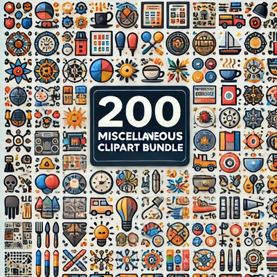 200 Miscellaneous Clipart Bundle - Diverse Mixed Objects for Creative Projects and Graphic Designers