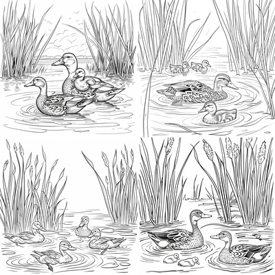 Duck Family Swimming Coloring - Charming Animal Coloring Pages for Relaxation and Creative Play