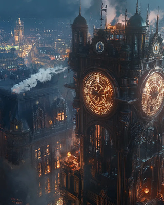 Chronos Spire Masterwork Timekeeper - Steampunk Fantasy Art for Immersive Storytelling and Creative Projects