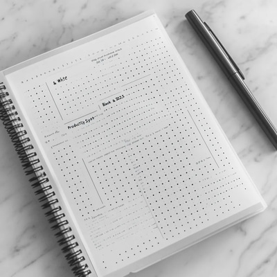 Black & White - 2025 Productivity System Planner - Sleek Goal Tracker for Personal and Professional Success