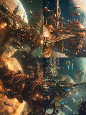 Elegant Steampunk Airship with Ornate Detailing - Intricate Sci-Fi Illustration for Creative Projects and Visual Storytelling