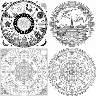 Cultural Symbols Mandala Coloring - Intricate Mandala Art for Mindful Coloring and Creative Relaxation