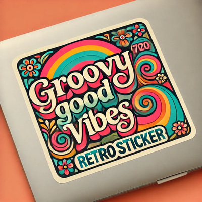 Groovy Good Vibes Retro Sticker - Vibrant Retro-Inspired Laptop Skin for Creative Personalization