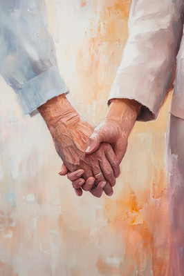 Elderly Couple Holding Hands Portrait - Timeless Canvas Legacy Art for Emotional and Classic Home Decor