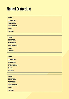 Medical Contacts List - Printable Planner Format - Professional Medical Template for Efficient Patient Management and Appointment Scheduling