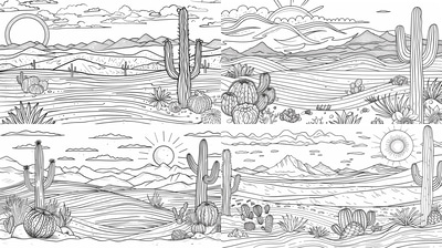 Desert Landscape Coloring Page - Relaxing InkJoy Creations for Mindful Art and Stress Relief