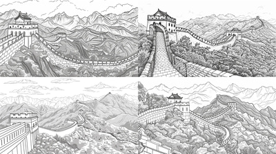 Great Wall China Coloring - Intricate Buildings & Monuments Coloring Pages for Creative Relaxation and Educational Use