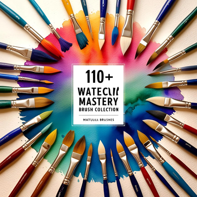 110+ Watercolor Mastery Brush Collection - Premium Watercolor Brush Set for Digital Artists and Creative Designers