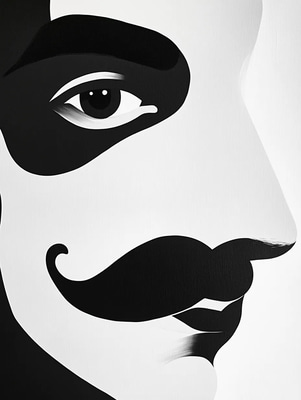 High Contrast Minimalist Portrait of a Man with a Mustache - Ethereal Studio Portrait Art for Modern Creative Projects