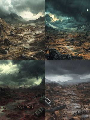 Post Apocalyptic Battlefield with Debris - Gritty Sci-Fi Illustration for Futuristic Storytelling and Concept Art