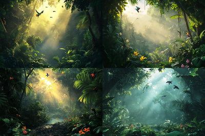 Rainforest Dawn Mist - Serene Tropical Landscape Art for Calming Spaces and Creative Decor