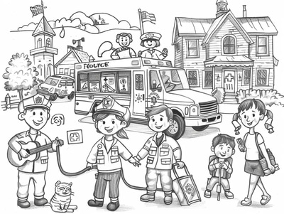 Community Helpers Coloring - Educational Coloring Pages for Kids and Learning Activities