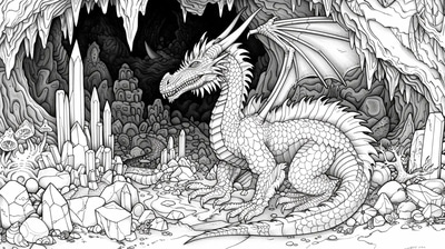 Dragon's Cave Coloring - Fantasy Coloring Pages for Creative Relaxation and Artistic Expression