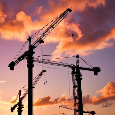 Construction Cranes In Silhouette - Cinematic Urban Architecture Stock Video for Filmmakers and Creators