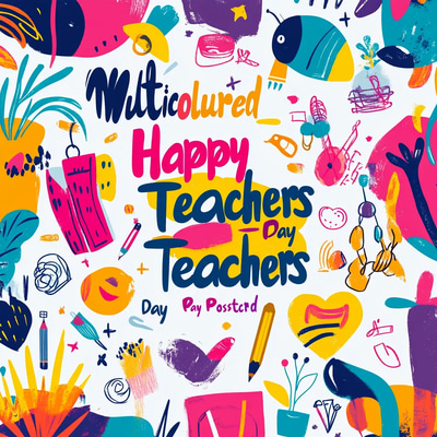 Multicoloured Creative Happy Teachers Day Postcard - Vibrant Greeting Card for Educators and Thoughtful Appreciation