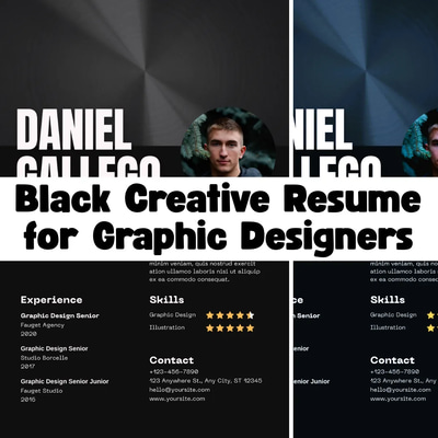 Black Creative Resume for Graphic Designers - Modern Portfolio & Cover Letter Templates for Professionals