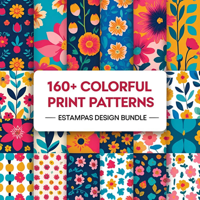 160+ Colorful Print Patterns - Vibrant VectorForge Studio Estampas Design Bundle for Creative Projects and Brand Assets