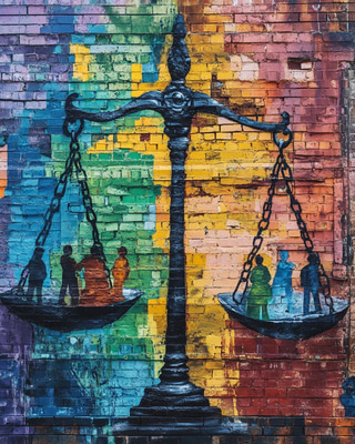 Broken Justice Scale Graffiti - Bold Political Street Art for Social Awareness and Urban Expression