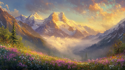 Mountain Range Painting - Timeless Landscape Artwork for Studio Decor and Artistic Inspiration