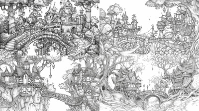 Elf Village Coloring Page - Whimsical Fantasy Coloring Art for Relaxation and Creative Expression