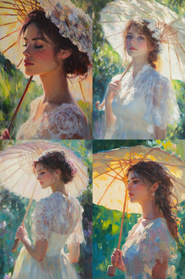 Impressionistic Portrait of a Woman with a Parasol - Vibrant Impressionistic Portrait Art for Elegant Decor and Creative Projects