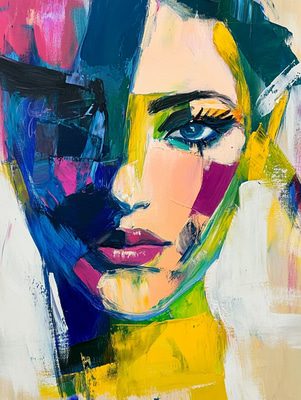 Contrasting Bold Abstract Female Portrait - Dynamic MuseGaze Studio Artwork for Creative Designers and Modern Interiors