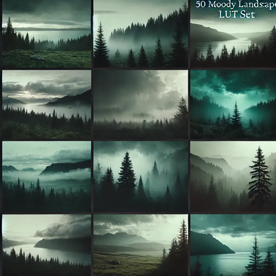50 Moody Landscape LUT Set - Cinematic Moody Color Grading LUTs for Landscape Photography and Creative Editing