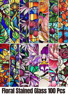 100 Art Nouveau Glass Florals - Elegant Floral & Botanical Patterns for Creative Prints and Design Projects