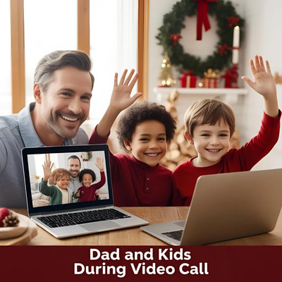 Dad and Kids Waving During Video Call - Heartfelt Stock Video for Family Moments and Event Highlights