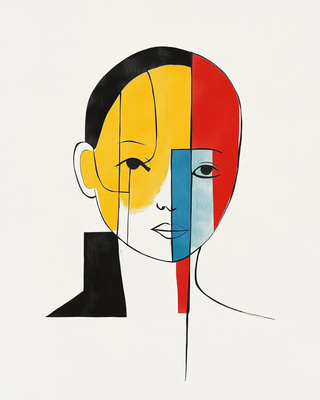 Bold Primary Color Minimalist Portrait of a Child - Striking Minimalist Portrait Art for Contemporary Creatives and Branding