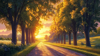 Country Road Scene - Serene Rural Landscape Art for Tranquil Home and Office Decor