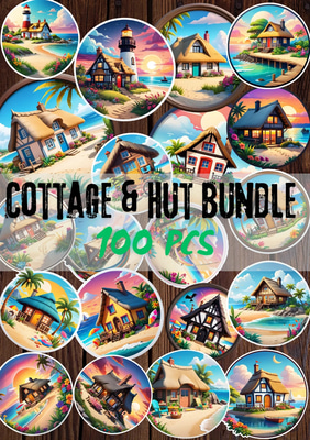 100 Cottage & Hut Epic Sticker Set - Vibrant Vinyl Stickers for Creative Personal and Commercial Use