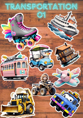 10 On the Move Transport Sticker Set - Vibrant Travel & Adventure Stickers for Creative Projects and Branding