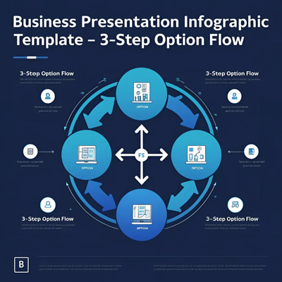 Business Presentation Infographic Template - 3-Step Option Flow - Streamlined Corporate Visuals for Engaged Audiences and Clear Communication