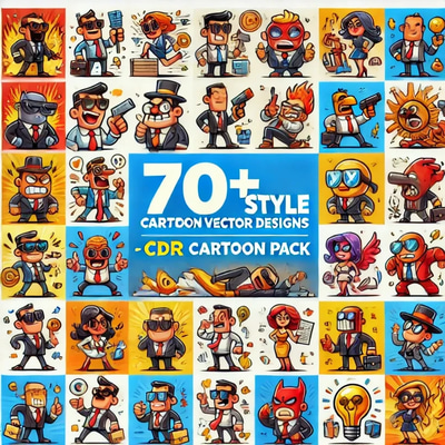 70+ Caliente Style Vector Designs - CDR Cartoon Art Pack - Vibrant Business & Finance Cartoon Vectors for Creative Branding and Marketing