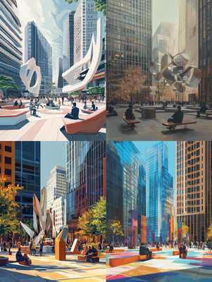 Modern Urban Plaza - Contemporary Urban Landscape Art for Creative Spaces and Visual Storytelling