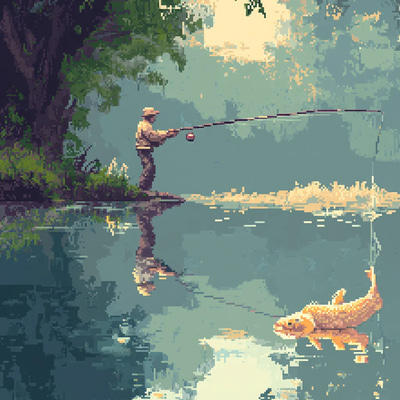 Fisherman Casting Line Pixel Scene - Animated Pixel Art for Game Developers and Indie Creators