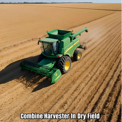 Combine Harvester in Dry Field - Cinematic Aerial Time-Lapse and Slow Motion Stock Video for Filmmakers and Creators 2025-2026