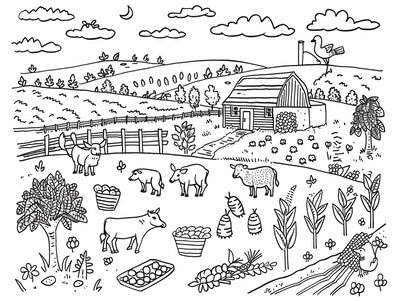 Farm Animals Coloring Page - Engaging Educational Coloring Art for Kids and Classroom Learning