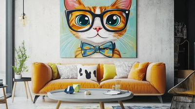 Cartoon Cat in Costume - Whimsical Wall Art - Playful Decorative Illustration for Fun and Unique Home Spaces