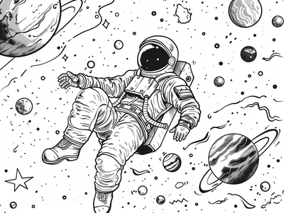Astronaut Coloring Page - Space-Themed Creative Coloring Sheet for All Ages and Educational Fun